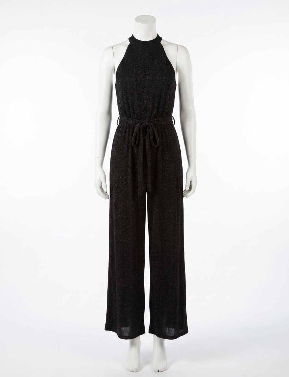 NEW SHE + SKY lurex halter jumpsuit in black